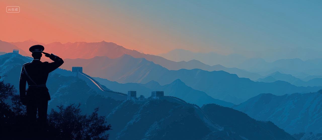 一名军人站在山上敬礼的剪影八一建军节党建文化宣传海报背景