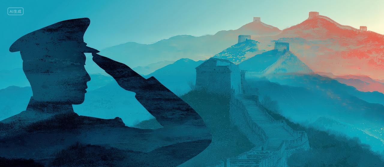 一个军人的剪影长城八一建军节81党建文化宣传海报背景