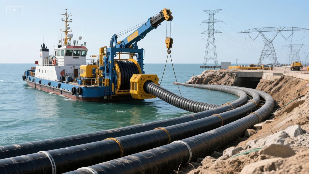 海底电缆铺设船只海洋工程能源建设背景