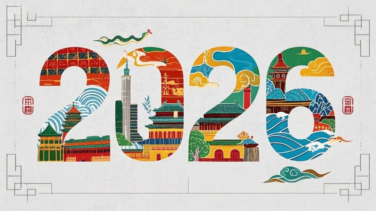 2026龙年创意字风城市地标新年海报