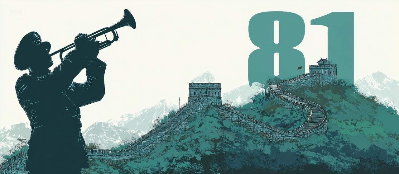 一个军人在长城吹号角的剪影八一建军节81党建文化宣传海报背景