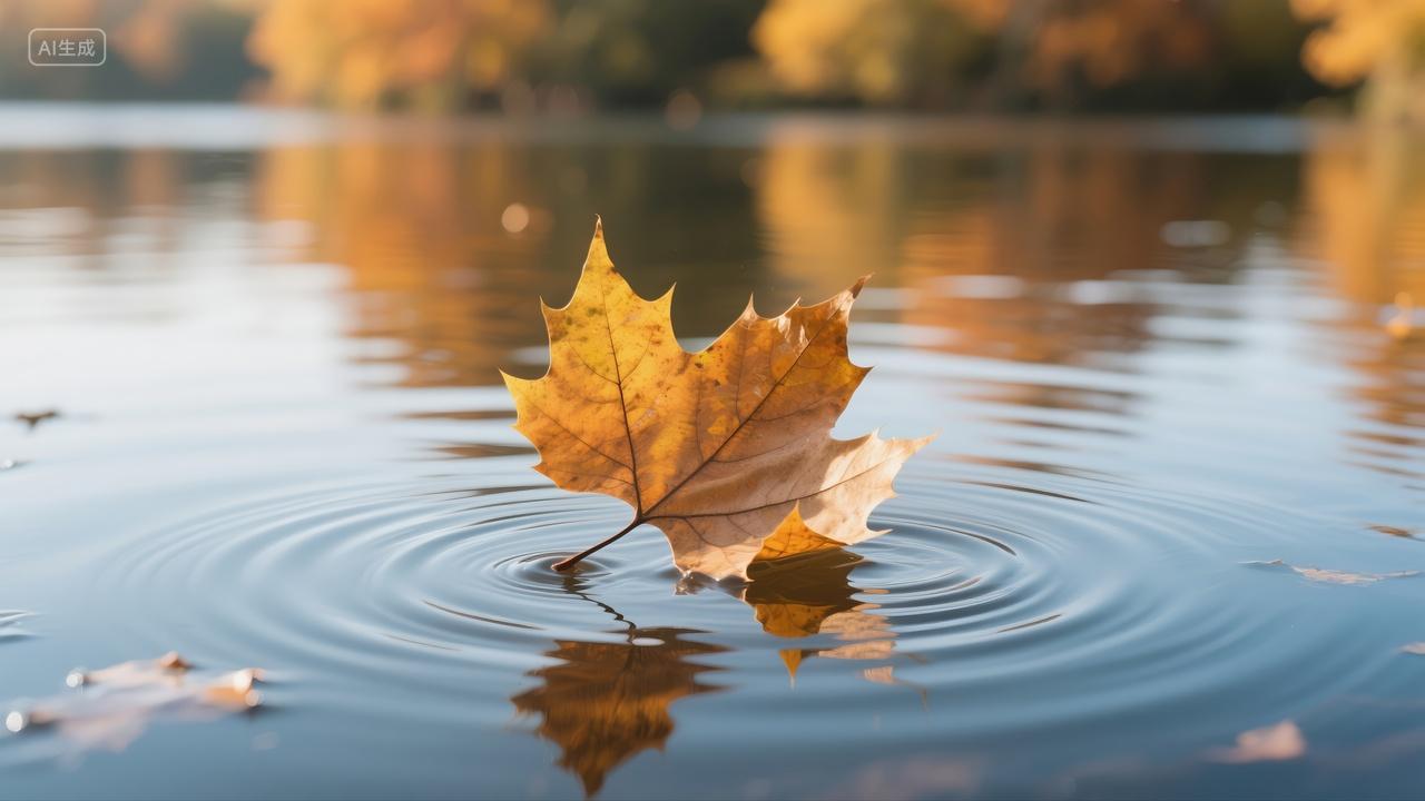 立秋处暑节气枫叶落水思念唯美背景图