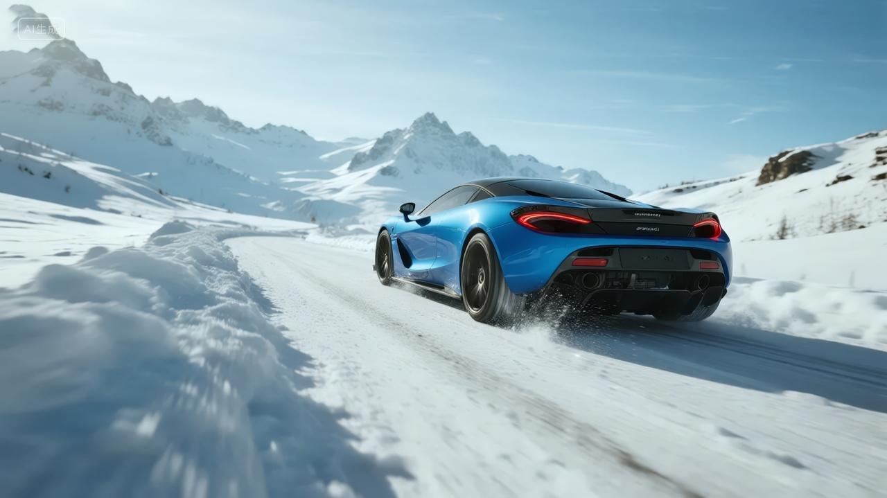 汽车冬季雪地公路驾驶旅行广告背景图