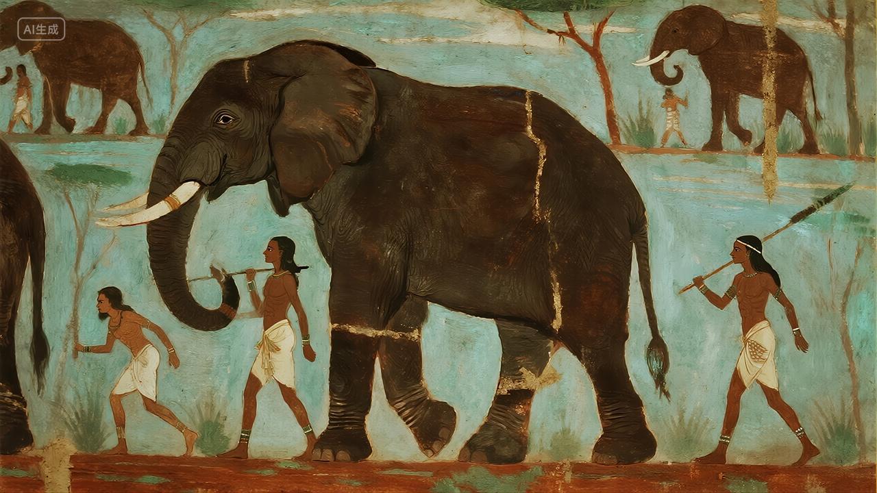 古埃及壁画大象狩猎历史文明博物馆背景