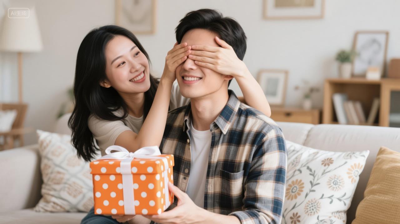 七夕节情侣送礼物惊喜浪漫家庭生活背景