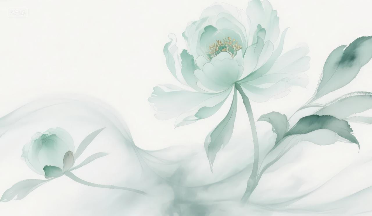 七夕节淡雅绿色花卉水彩风贺卡背景