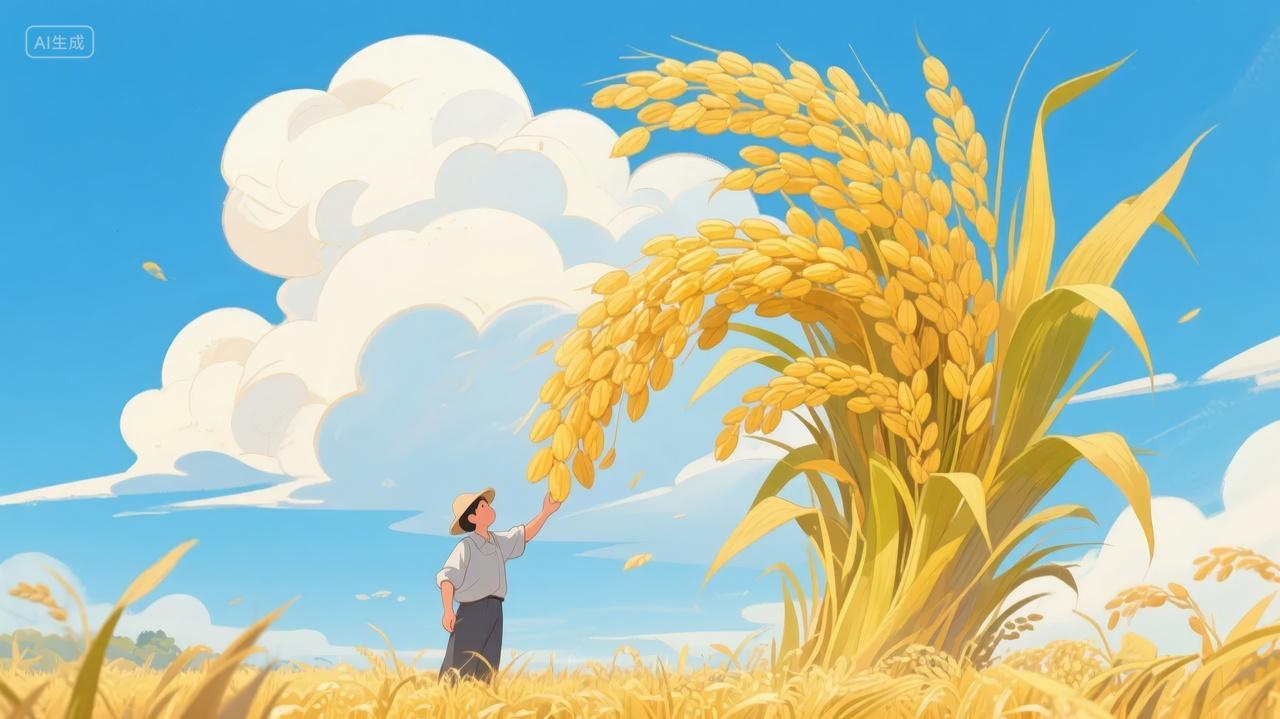 立秋节气女孩稻田丰收插画农业宣传海报背景