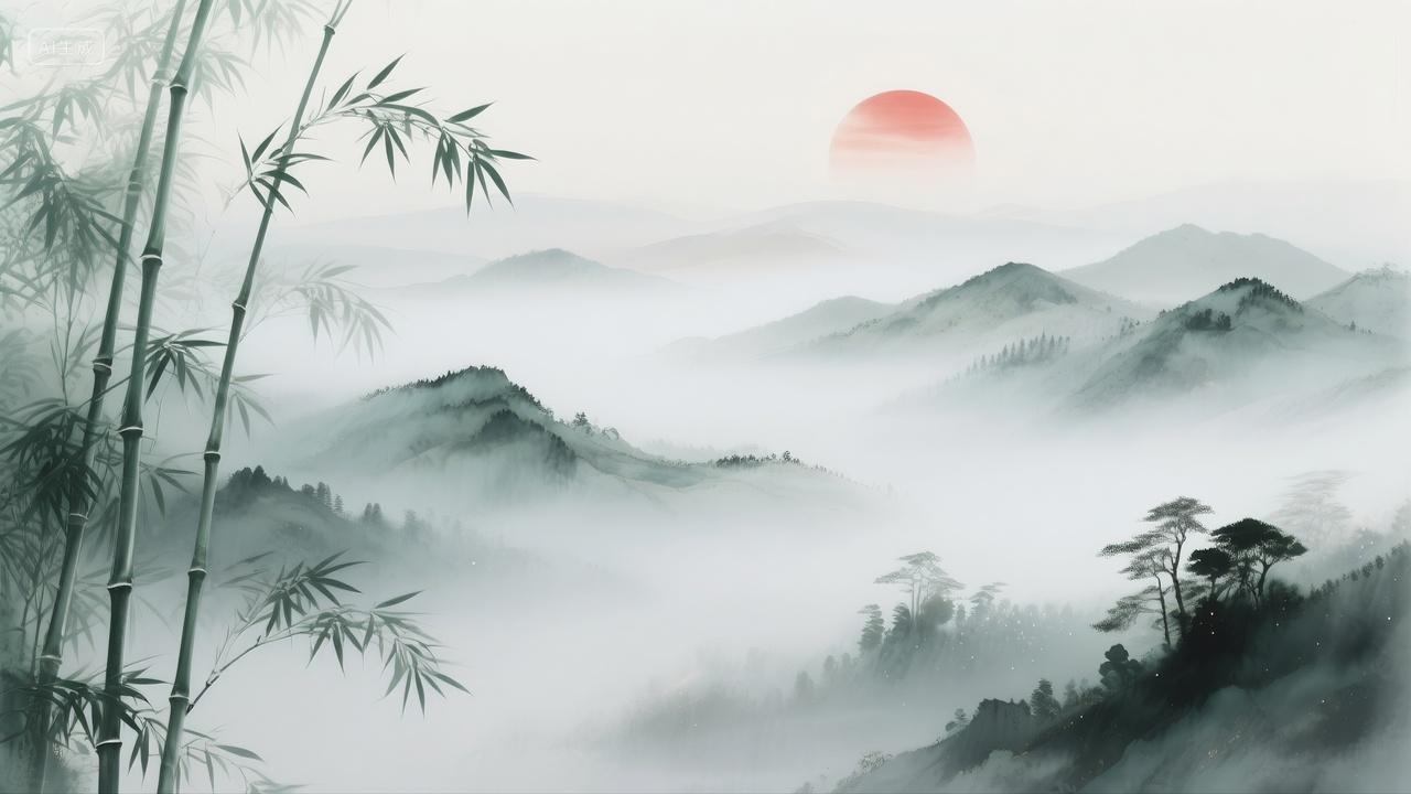 日出景象云雾缭绕竹子朝阳