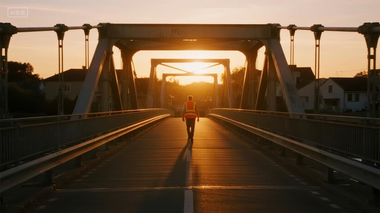 独自行走在桥上日落剪影希望励志背景
