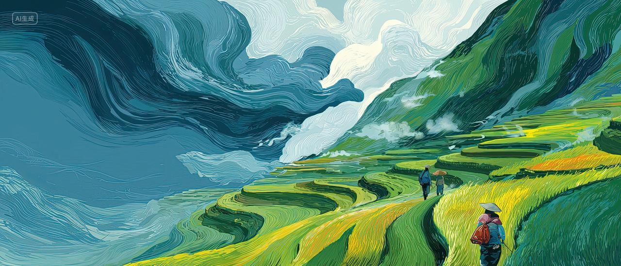 梯田云海二十四节气大暑海报背景