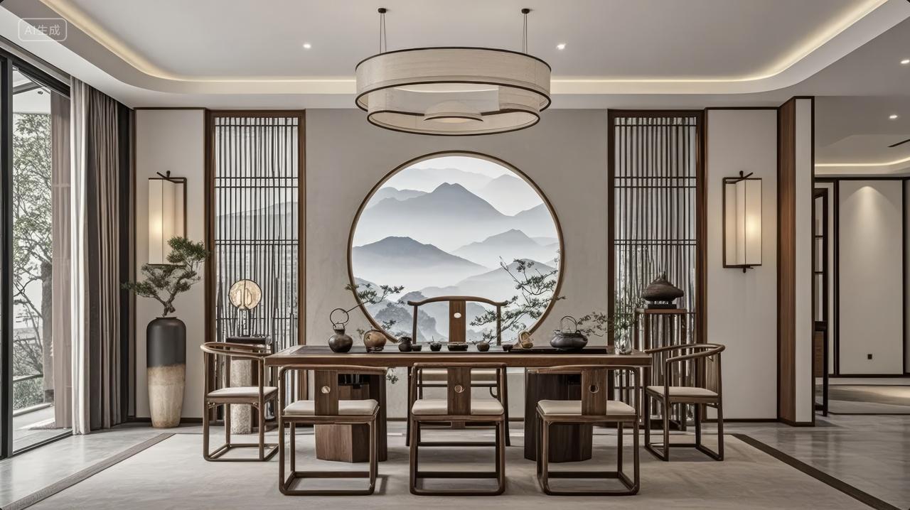 新中式餐厅室内设计样板间家居生活背景图