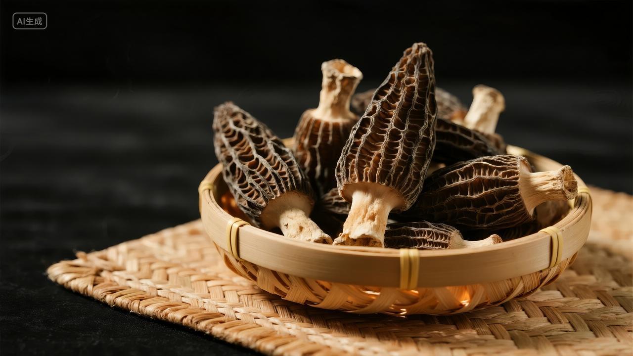 高端食材羊肚菌珍稀蘑菇养生美食背景图