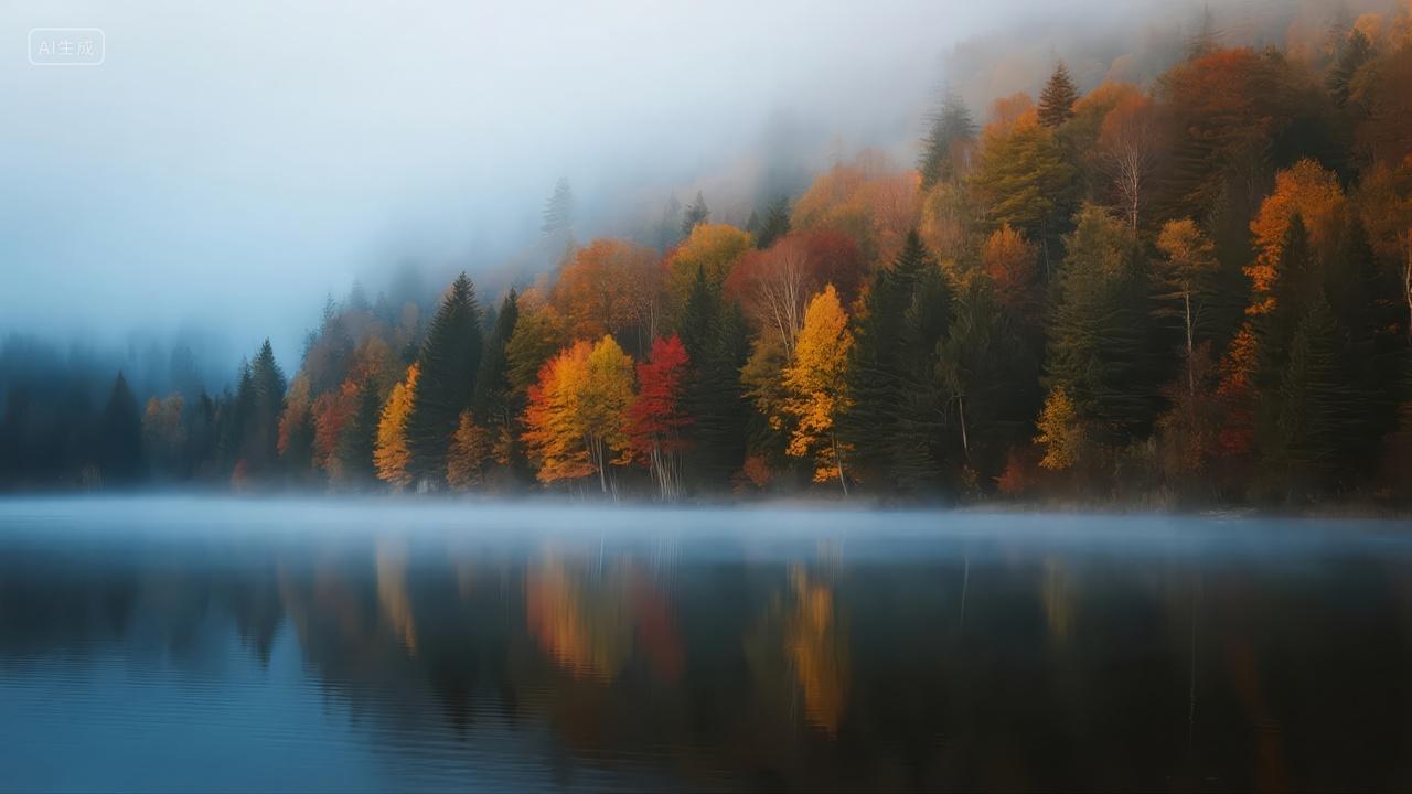 寒露节气秋景湖面倒影宁静治愈背景图