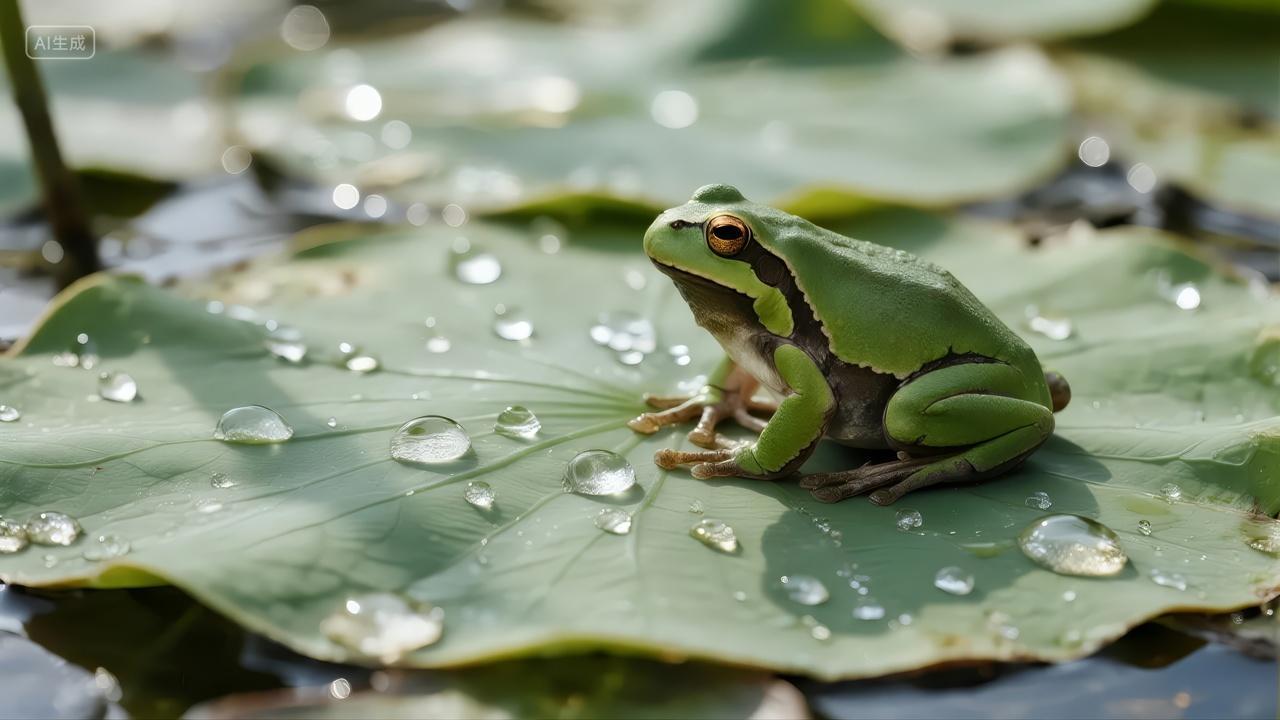 白露节气青蛙荷叶露珠自然生态背景图