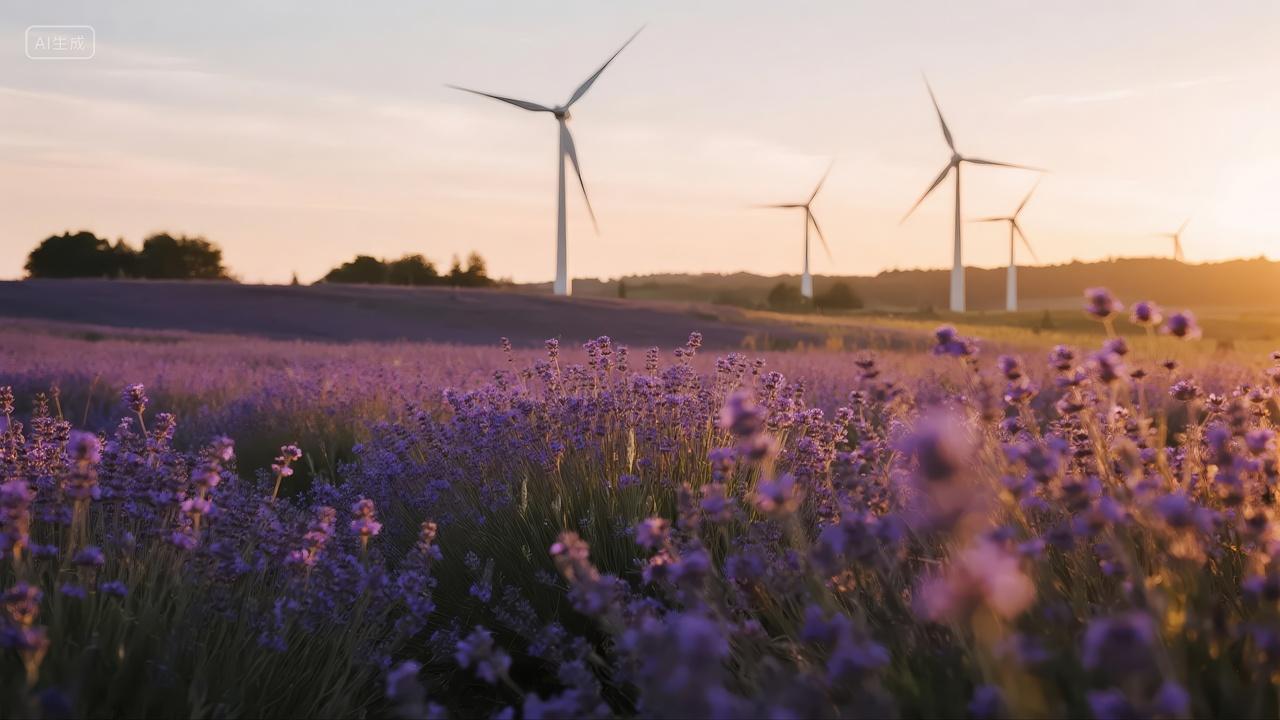 处暑节气薰衣草花海风车田园风光背景