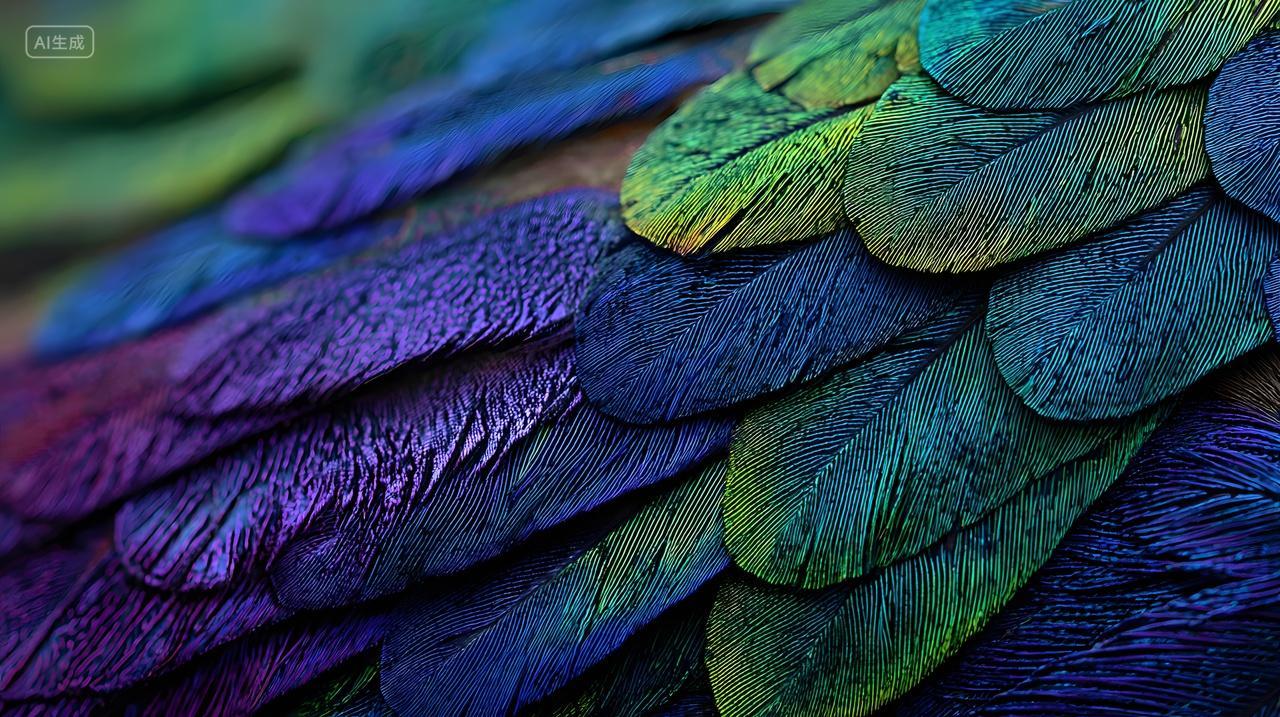 彩色孔雀羽毛特写白天自然风景展示图片