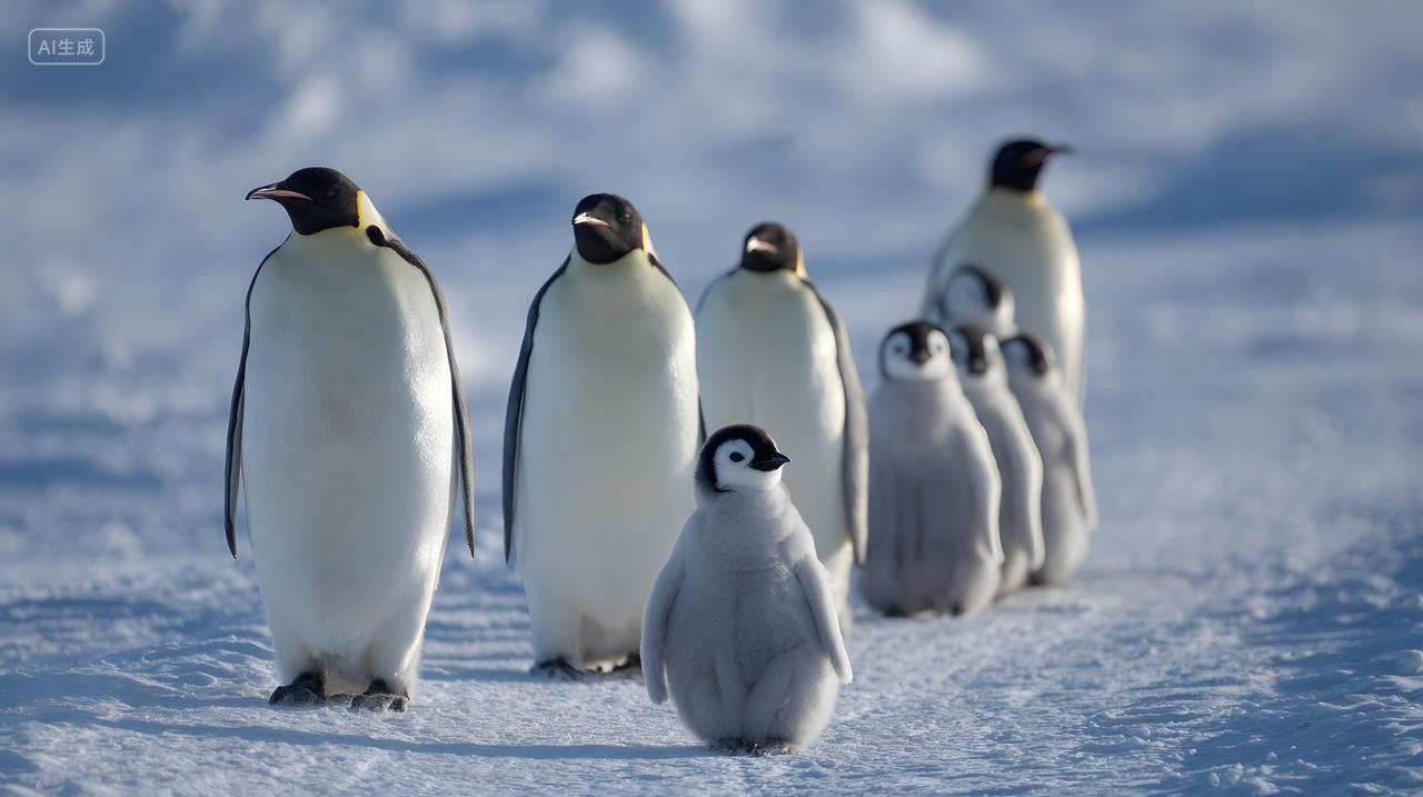 一群企鹅走在雪地白天自然风景探险图片