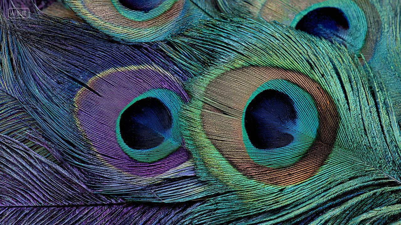 孔雀羽毛眼纹特写白天自然风景展示图片