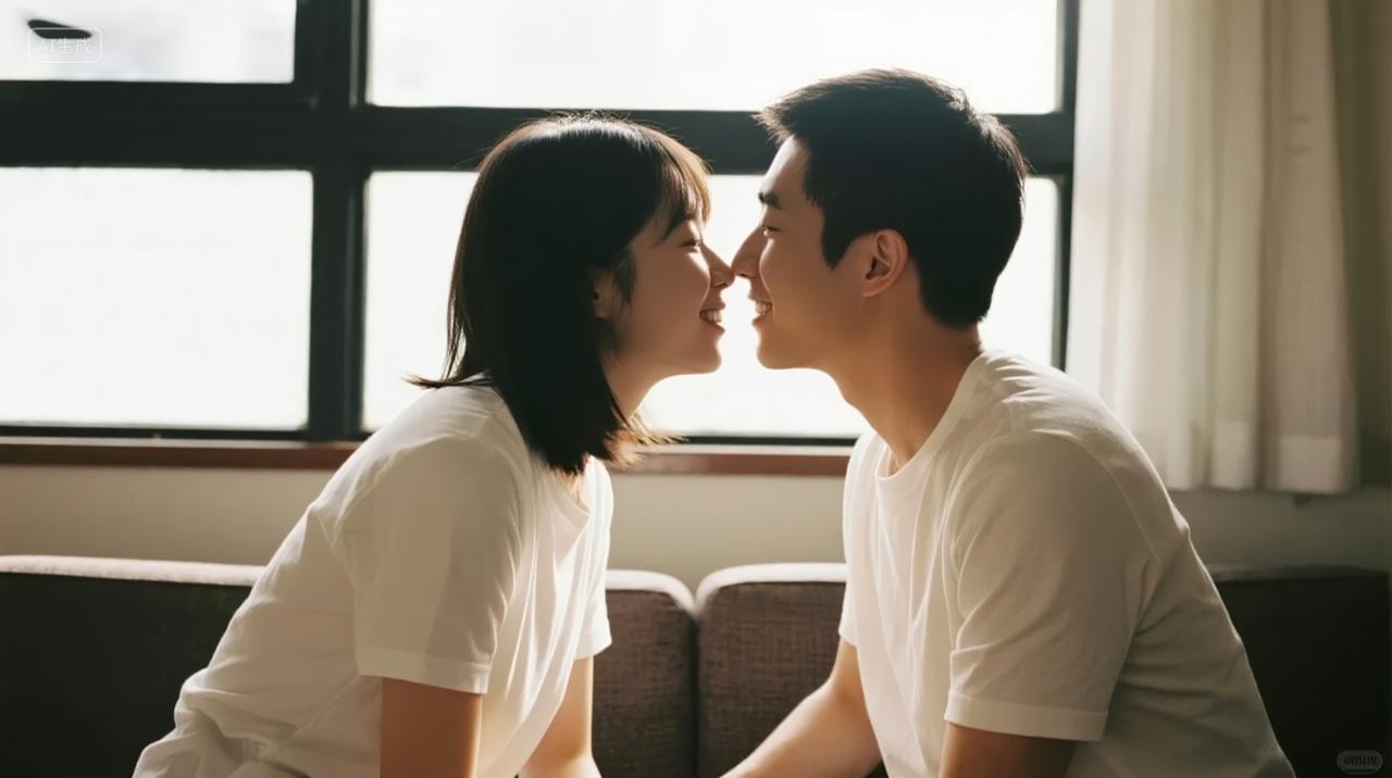 七夕节情侣亲吻浪漫爱情居家生活方式背景