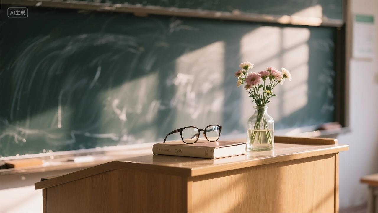 教师节教师讲台书本眼镜鲜花节日图片温馨