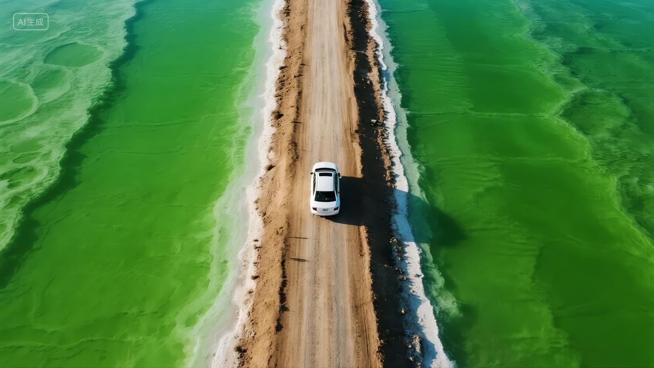 国庆节大西北自驾游航拍盐湖公路奇观背景