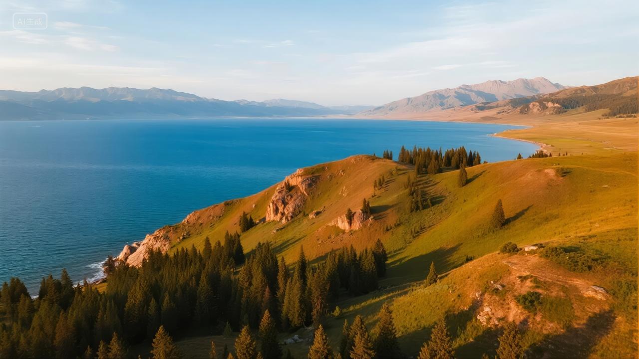 立秋节气青海湖草原湖泊自驾旅游风光背景