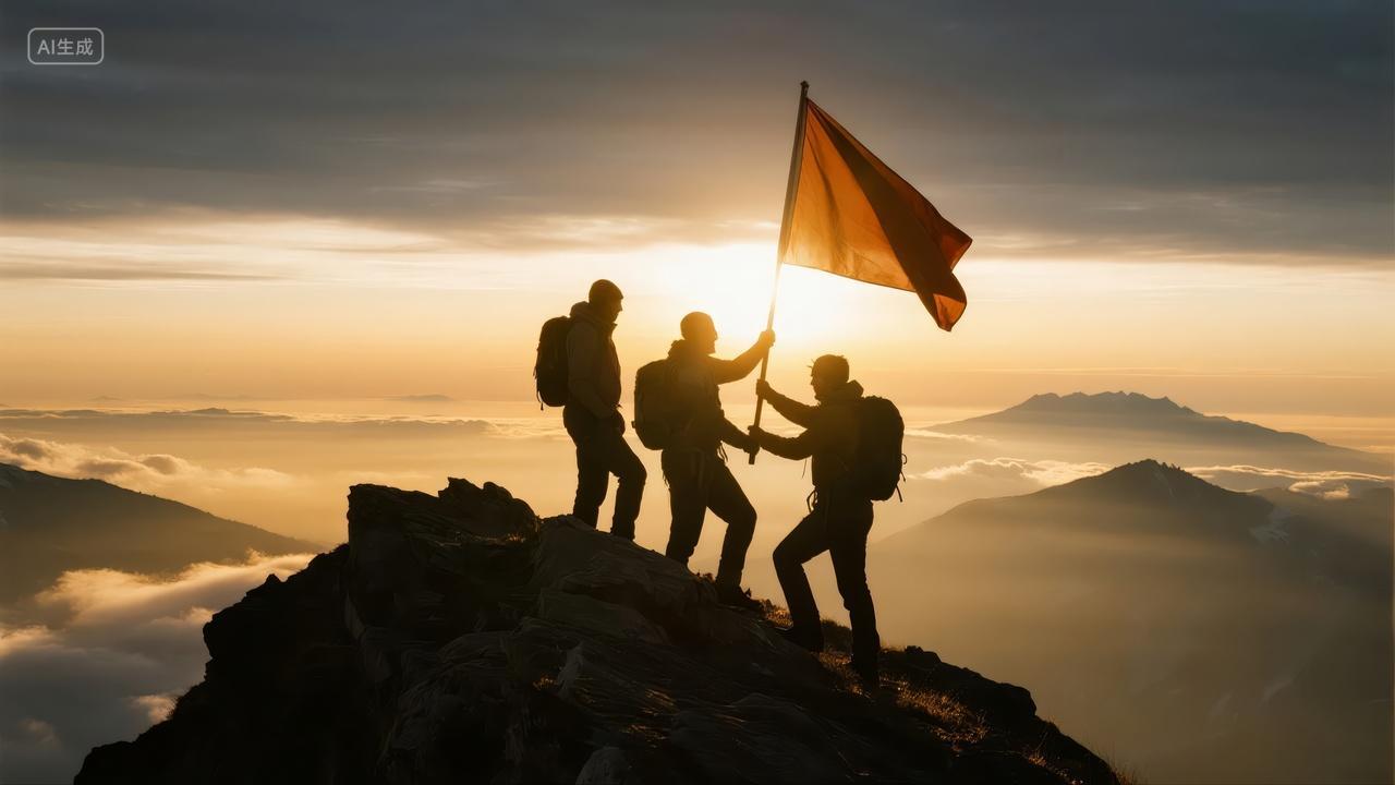登山团队登顶成功合作企业文化励志背景