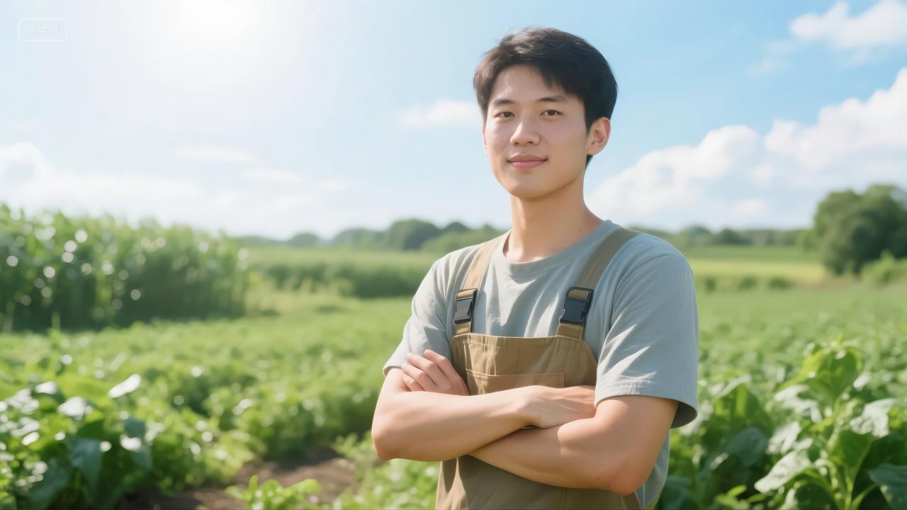 新农人青年返乡创业农业自信人像背景图