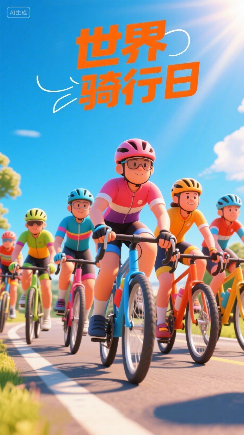 卡通世界骑行日海报
