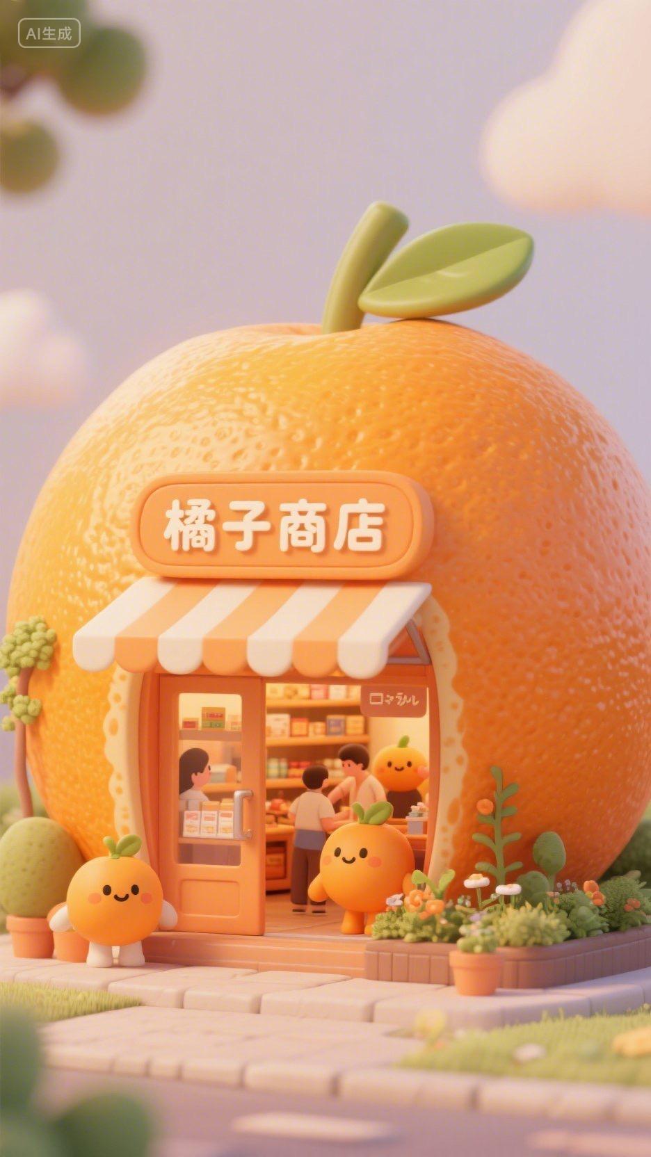 橘色卡通立体橘子商店