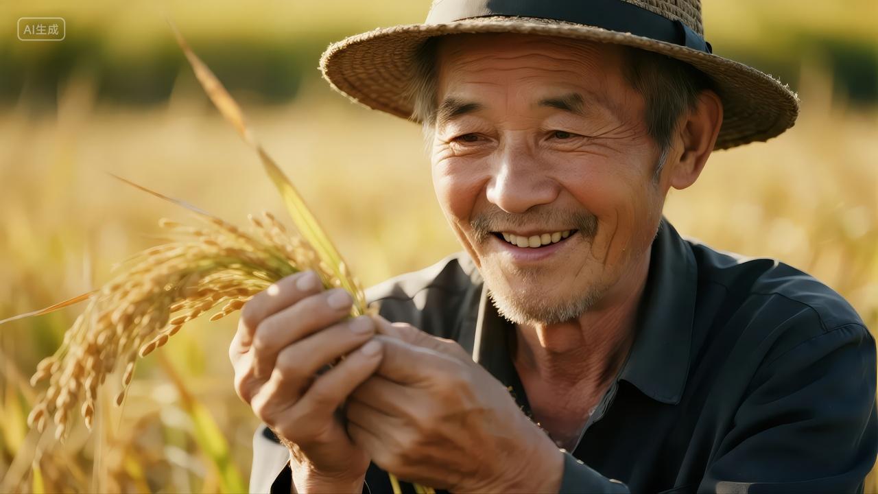 重阳节秋分节气老农喜悦丰收农业背景图