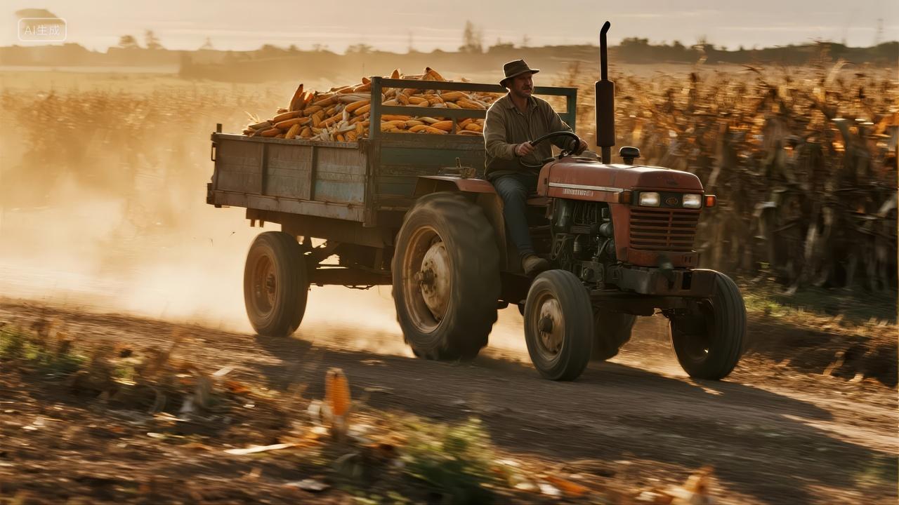 秋分节气拖拉机玉米地丰收农业机械背景