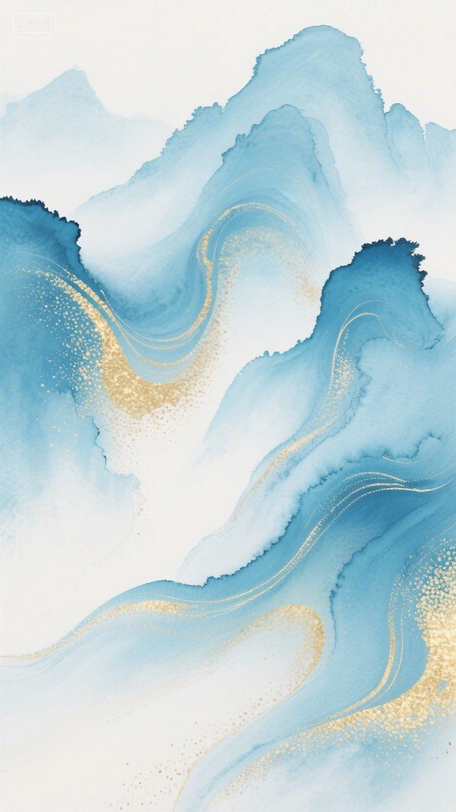 蓝色中式鎏金山水