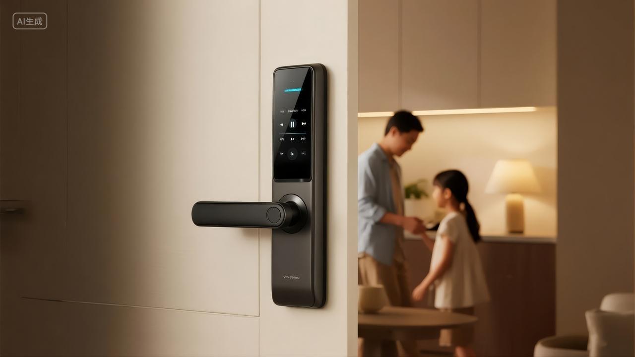 智能家居门锁安全科技家庭生活温馨背景