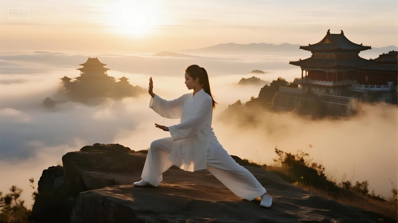 立秋节气太极养生传统文化旅游宣传背景