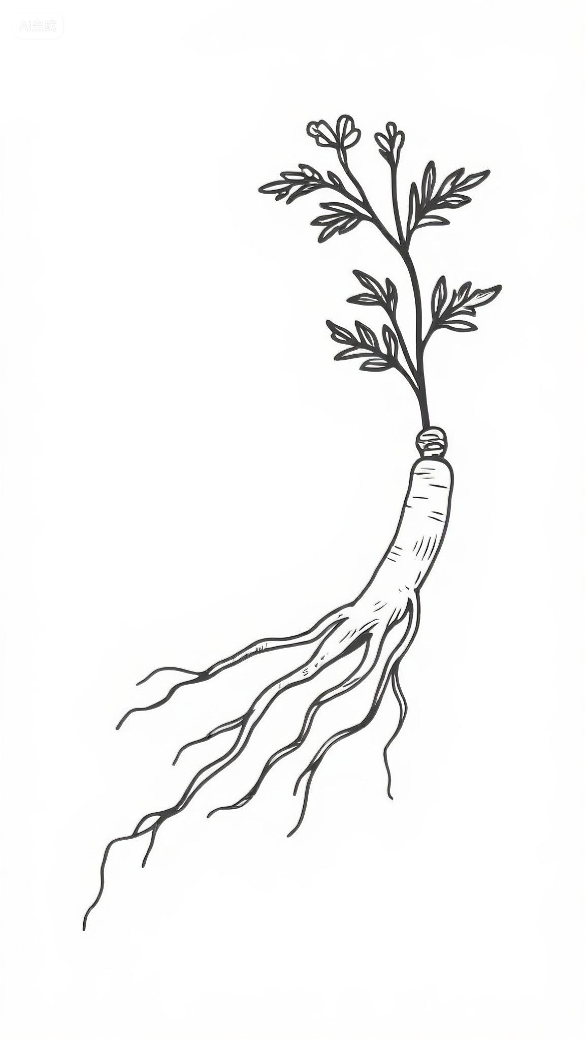 手绘中药当归黑白线描插画