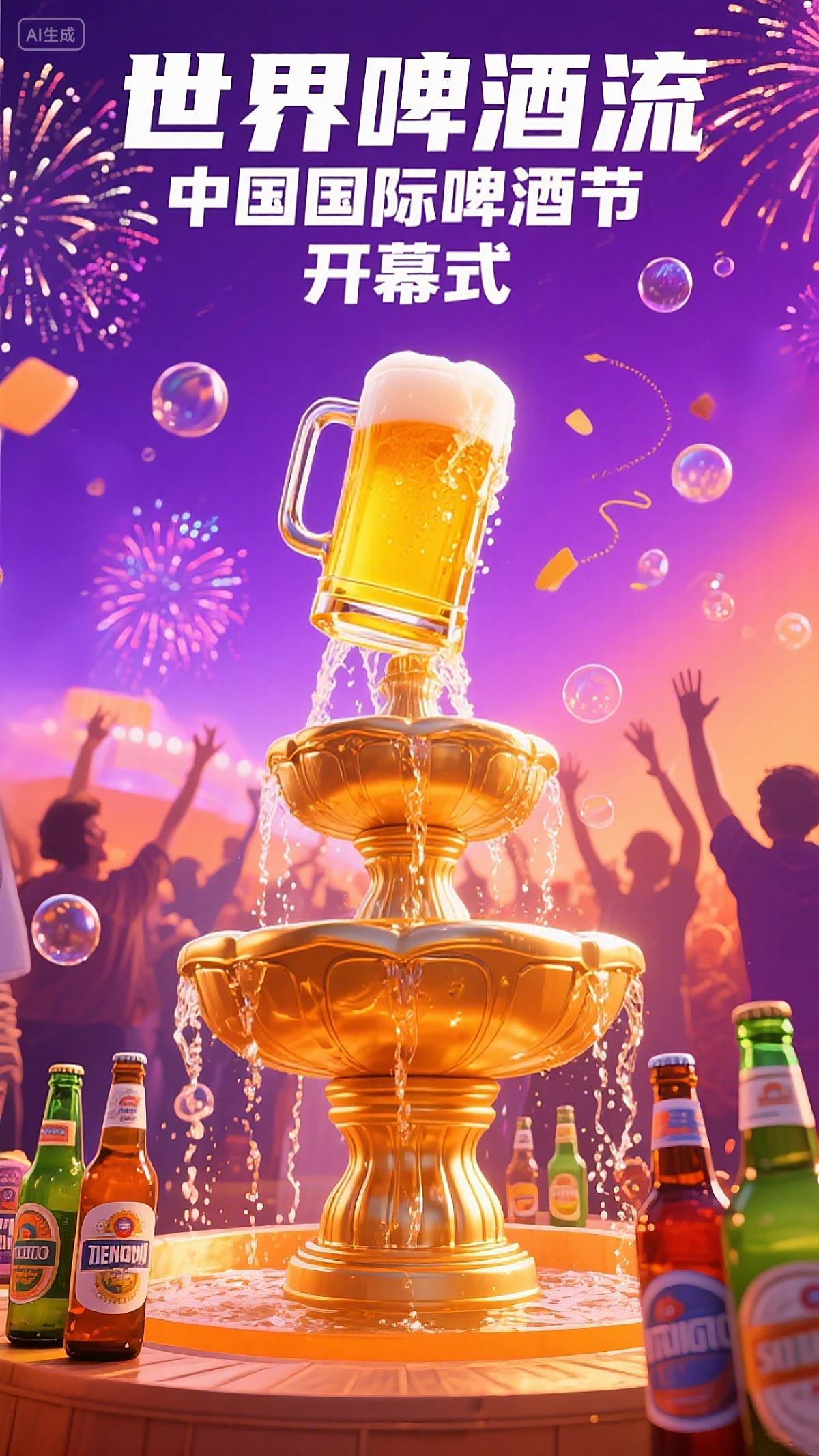 世界啤酒流中国国际啤酒节节日海报啤酒节开幕式紫色氛围海报素材