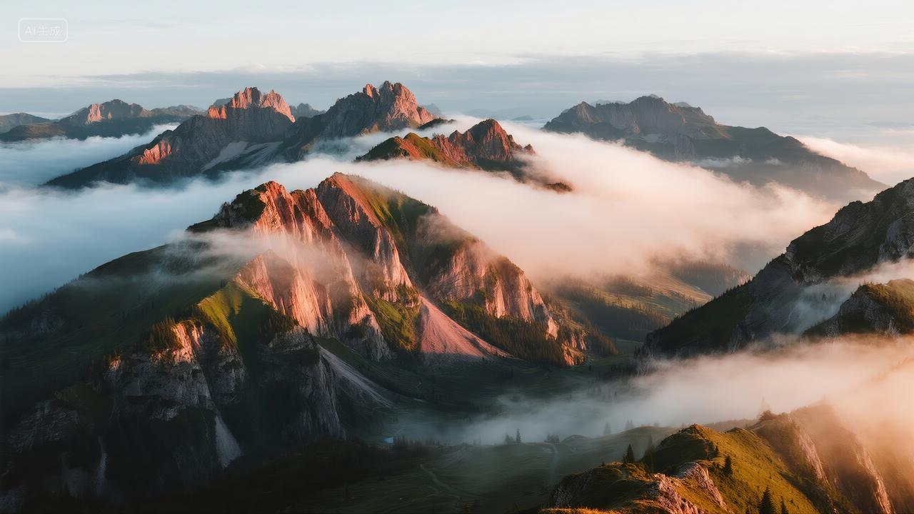 日出云海雪山之巅壮丽风景企业文化背景