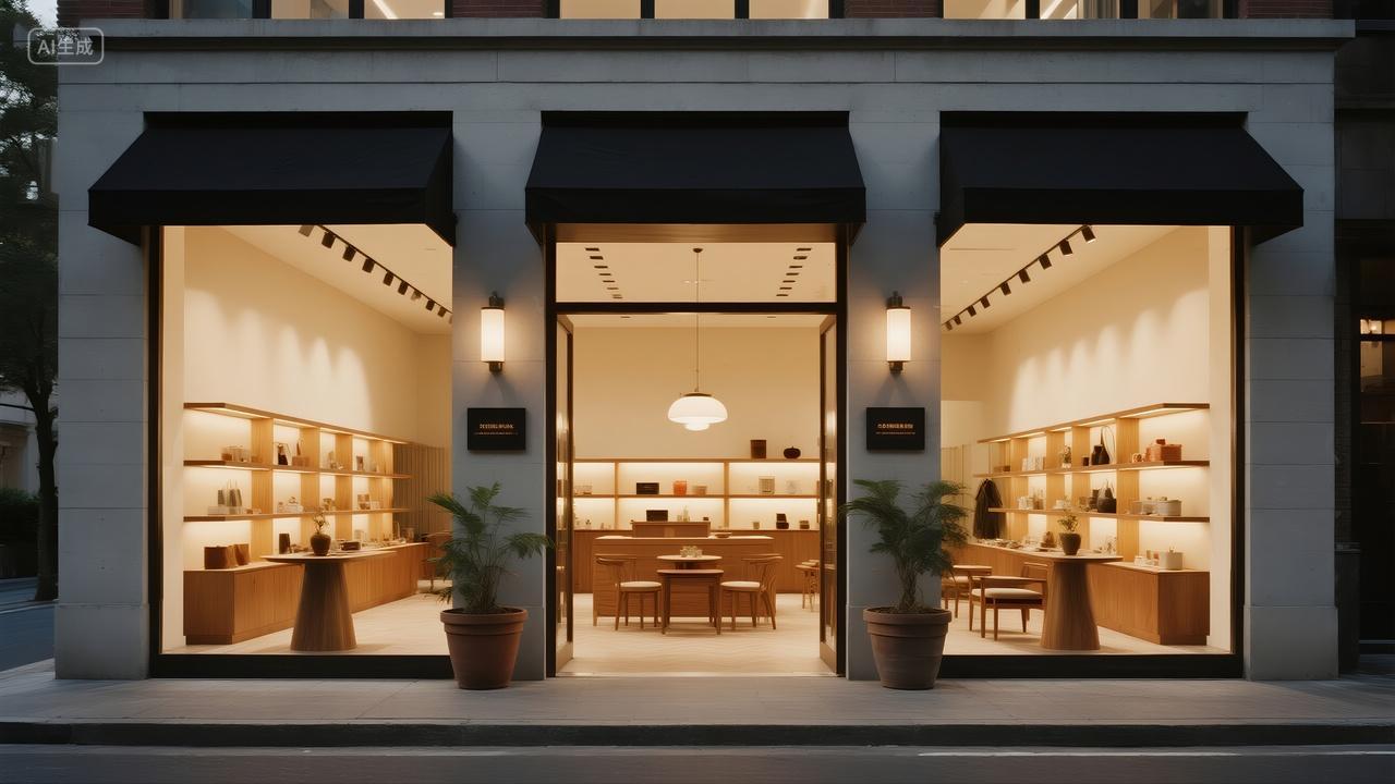 商业街店铺橱窗夜景奢侈品门店背景图