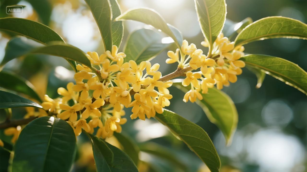 秋分中秋节桂花盛开金色清香自然背景图