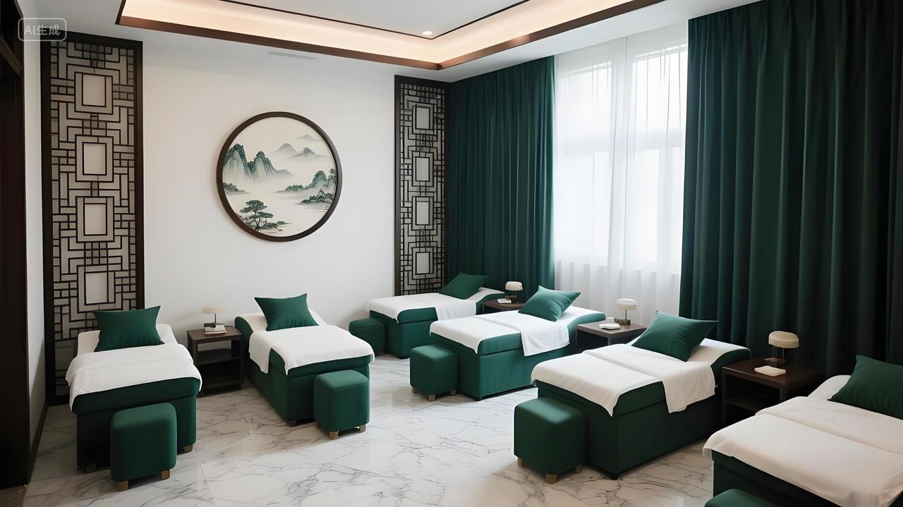 康养按摩室理疗室头疗美容室内场景新中式风格康养行业静谧舒适