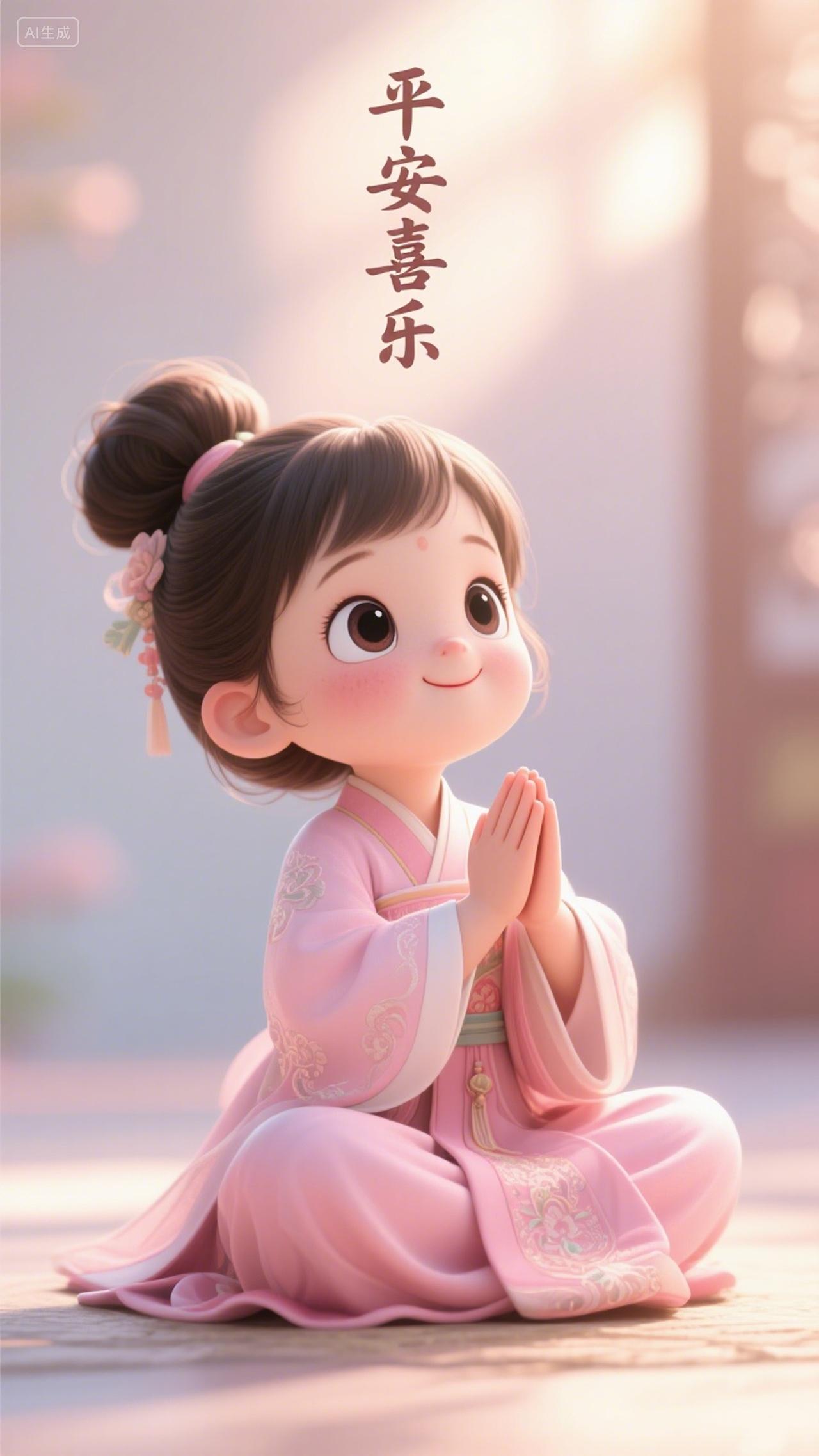 小姑娘双手合十祝福海报