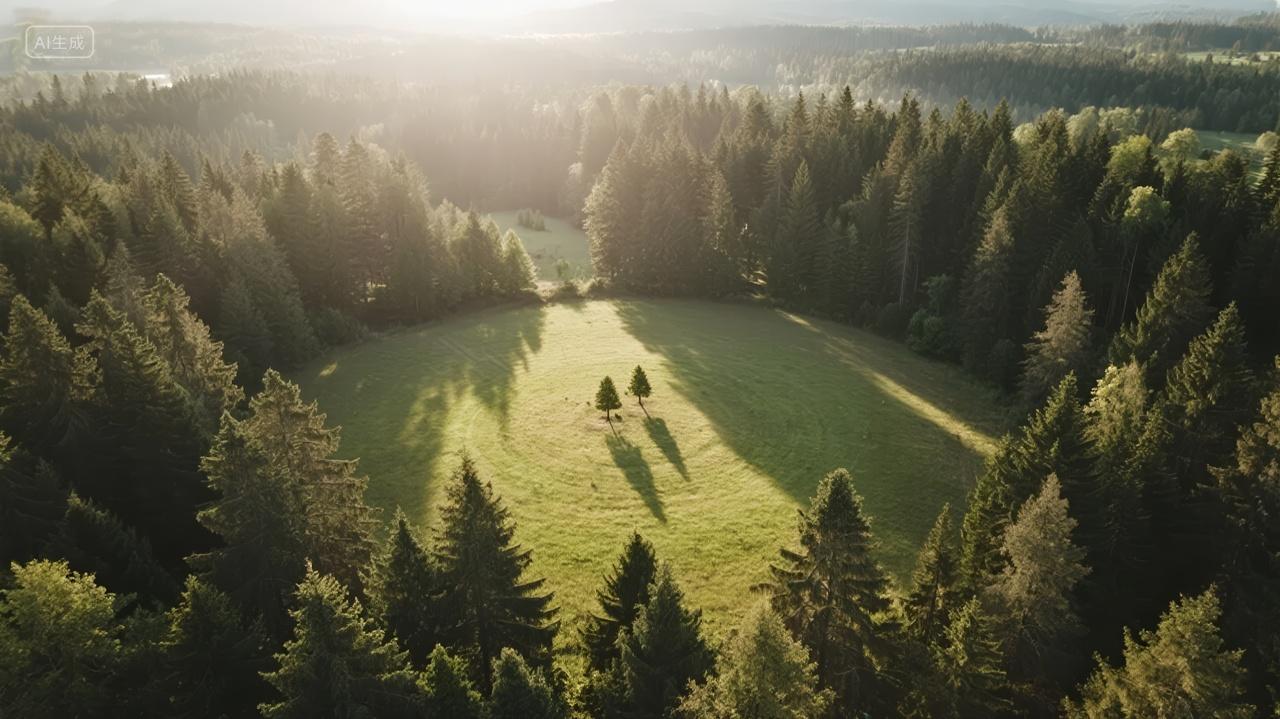 航拍森林爱心形状湖泊环保旅游背景图