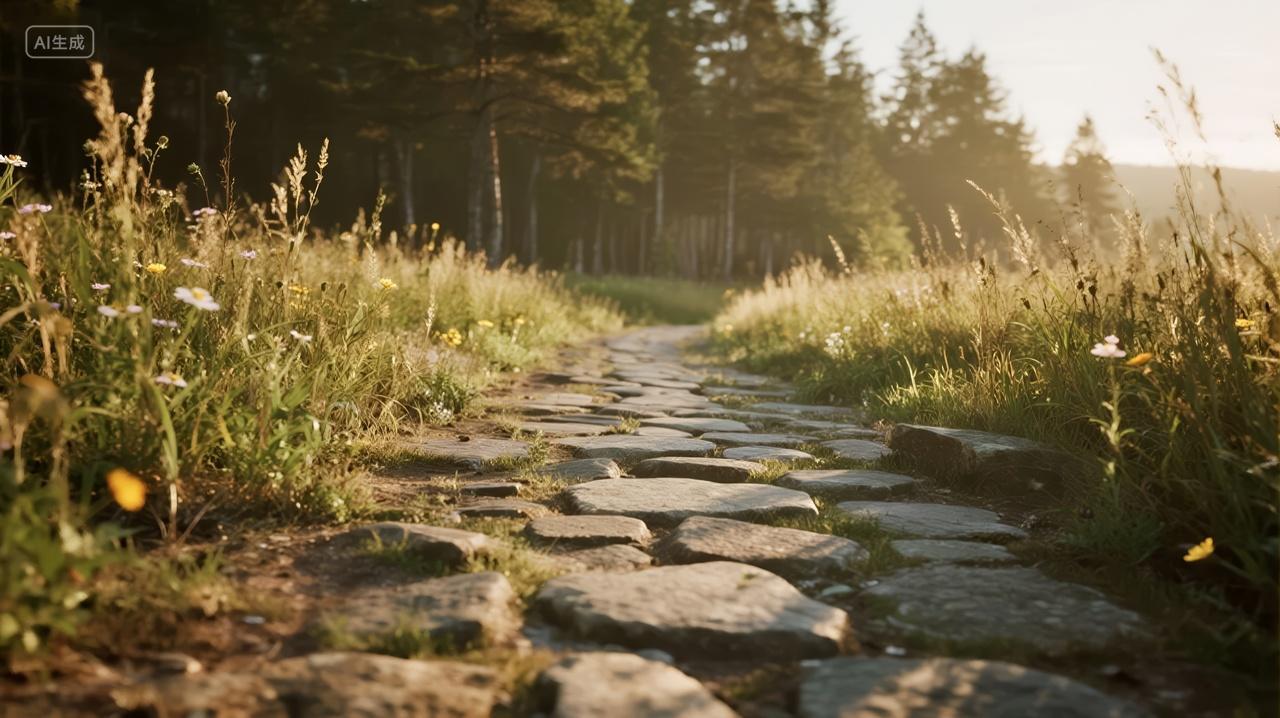 立秋节气田园小路日落治愈系人生道路背景