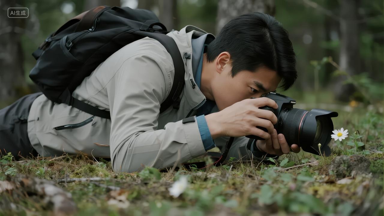 摄影师户外专注拍摄敬业精神宣传背景图
