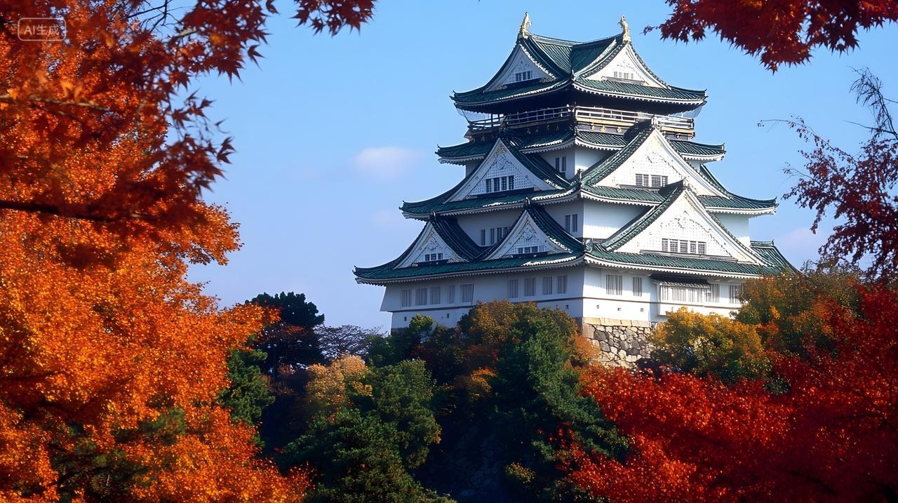 秋日古楼被斑斓彩叶簇拥尽显古韵与诗意