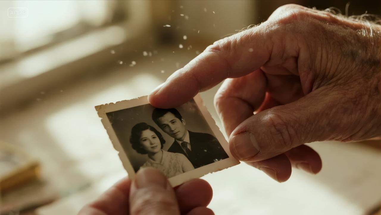 父亲节老人回忆旧照片亲情岁月传承背景