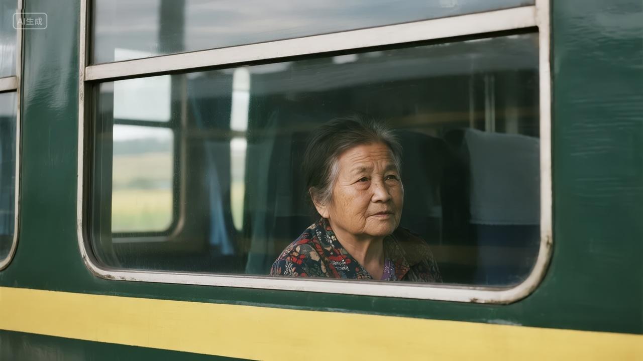 重阳节老人火车窗边乡愁思念岁月背景