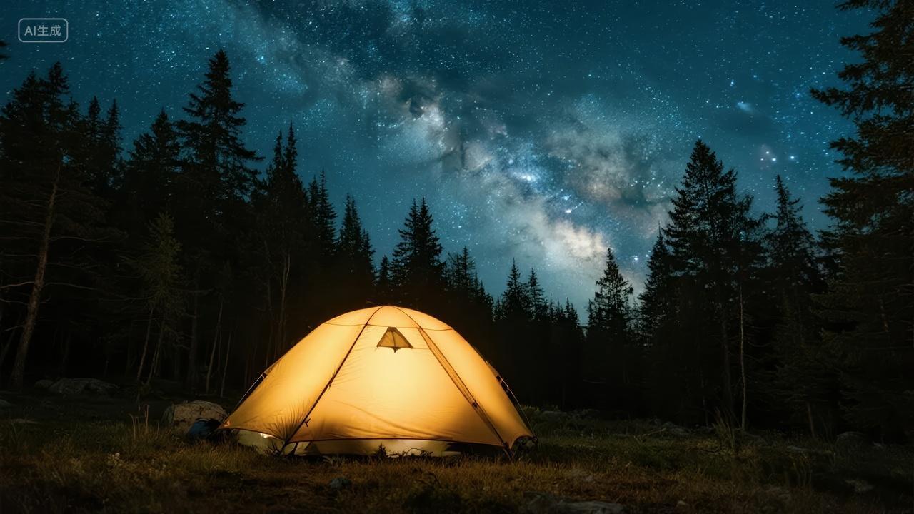 七夕节星空露营帐篷浪漫旅行户外探险背景