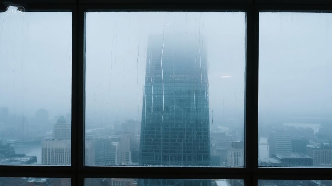 城市大雾窗外摩天楼压抑商务金融背景